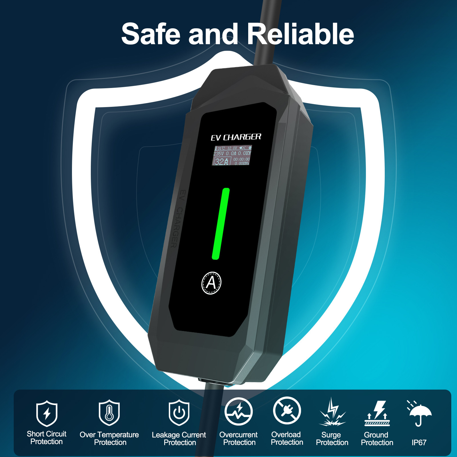 Cargador Portátil para Auto Eléctrico Tipo 2 | 3.5kW | 16A | Cable 5m | Uso Doméstico - Imagen 3